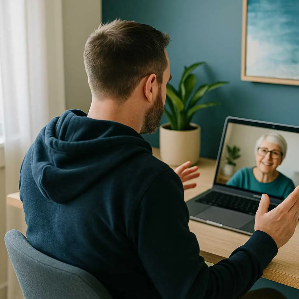 photo of Eli80 founder Matt Lobanoff working remotely with a client